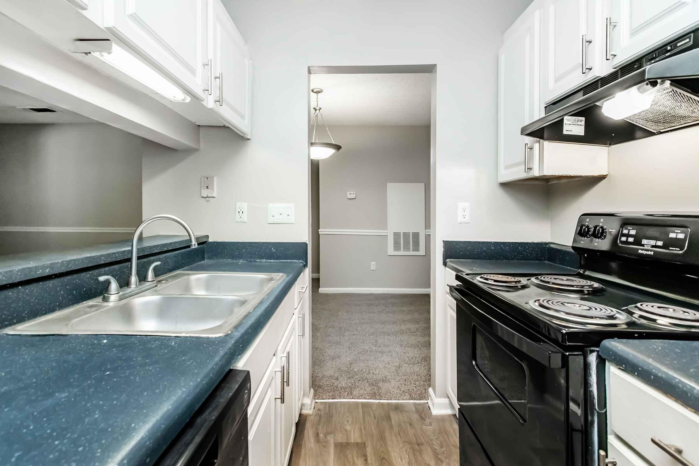 a kitchen with a stove and a sink