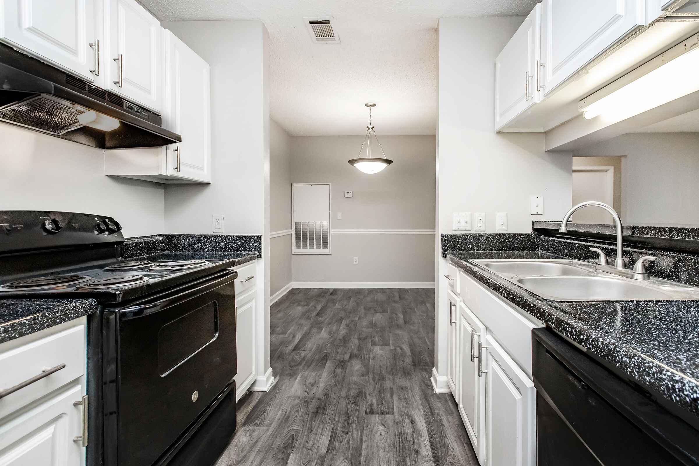 a kitchen with a stove and a sink