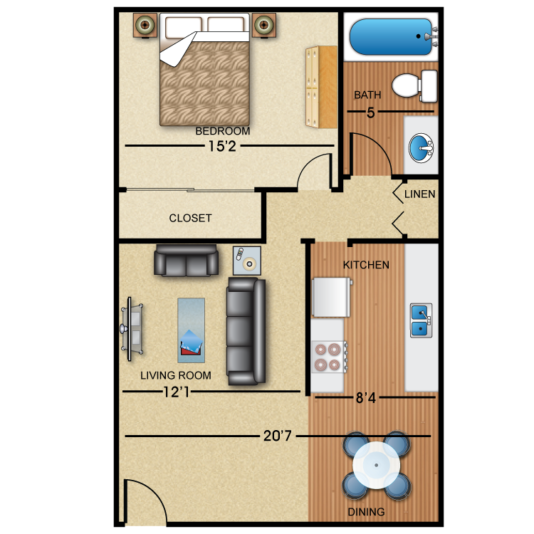 Floor plan image of 1 Bed 1 Bath