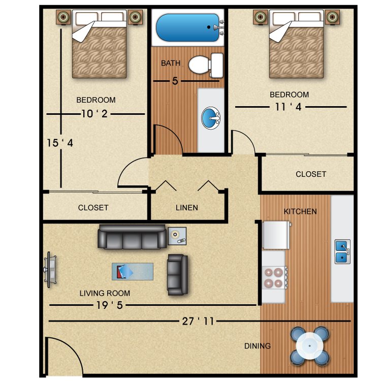 Floor plan image of 2 Bed 1 Bath