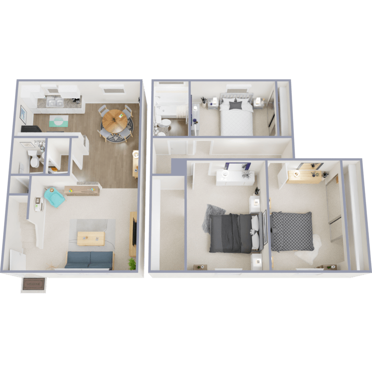 3 Bed 1.5 Bath Townhome, a 3 bedroom 1.5 bathroom floor plan.