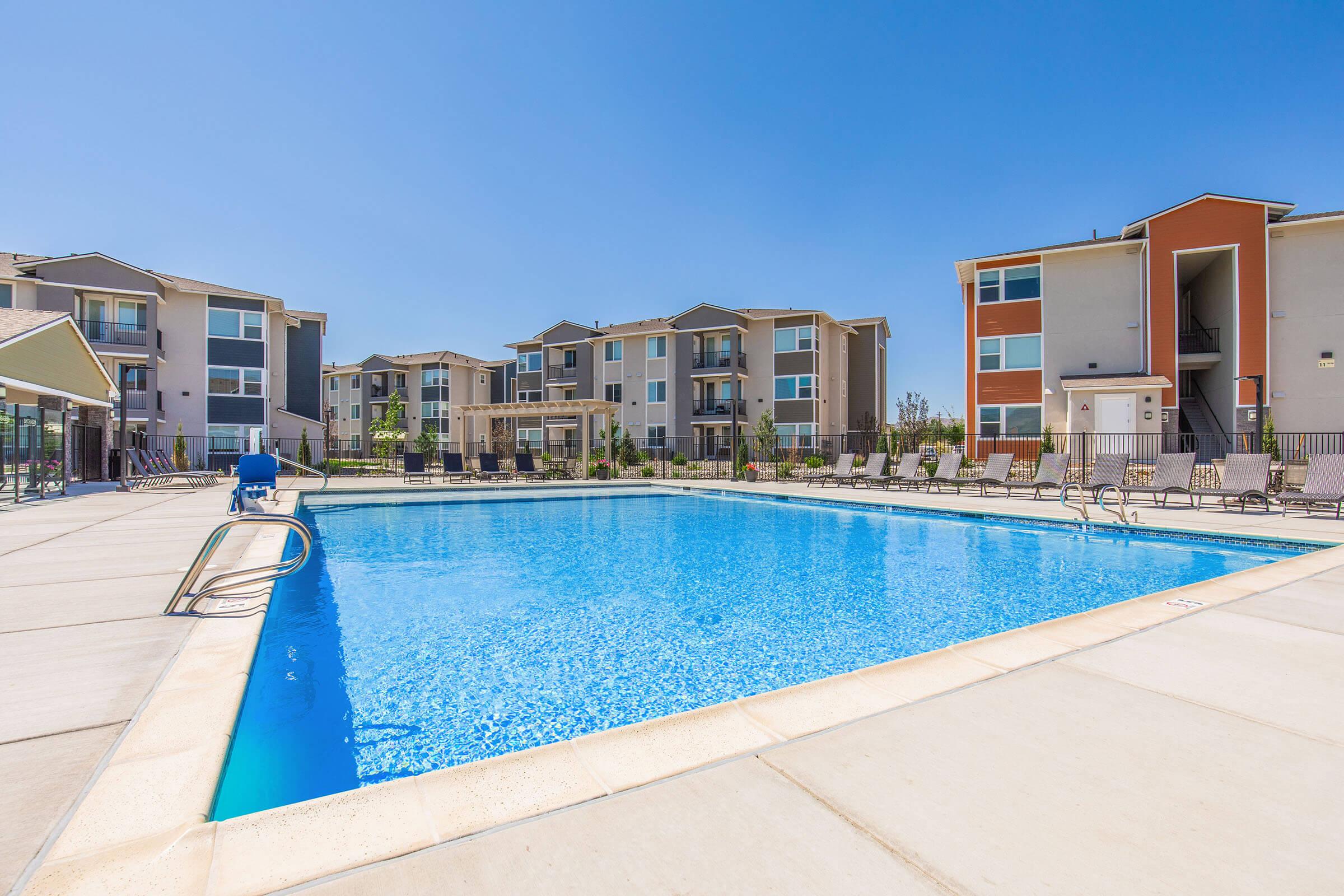 a building with a pool of water