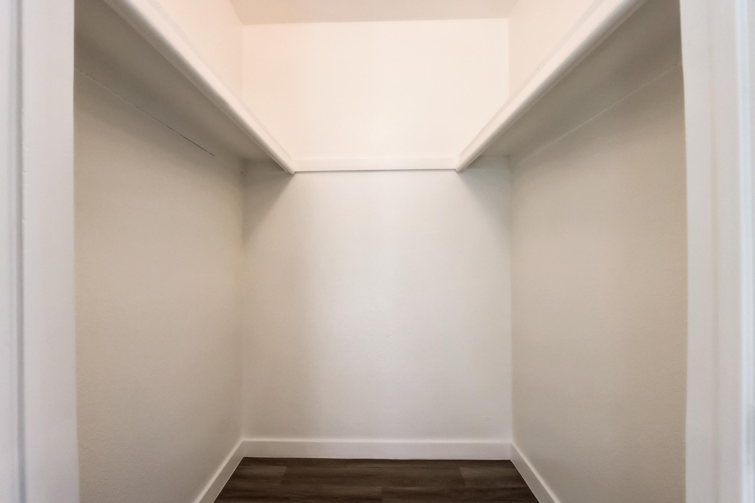 A bedroom closet at Rise at the Lofts. 