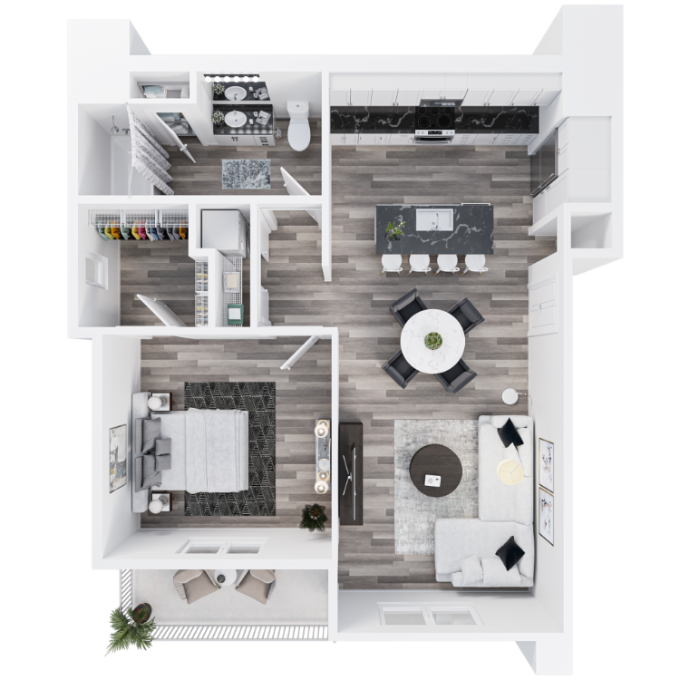 One Bed One Bath A floor plan
