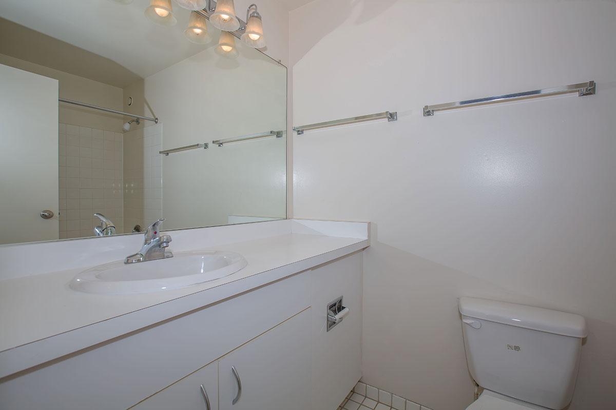 a white sink sitting under a mirror