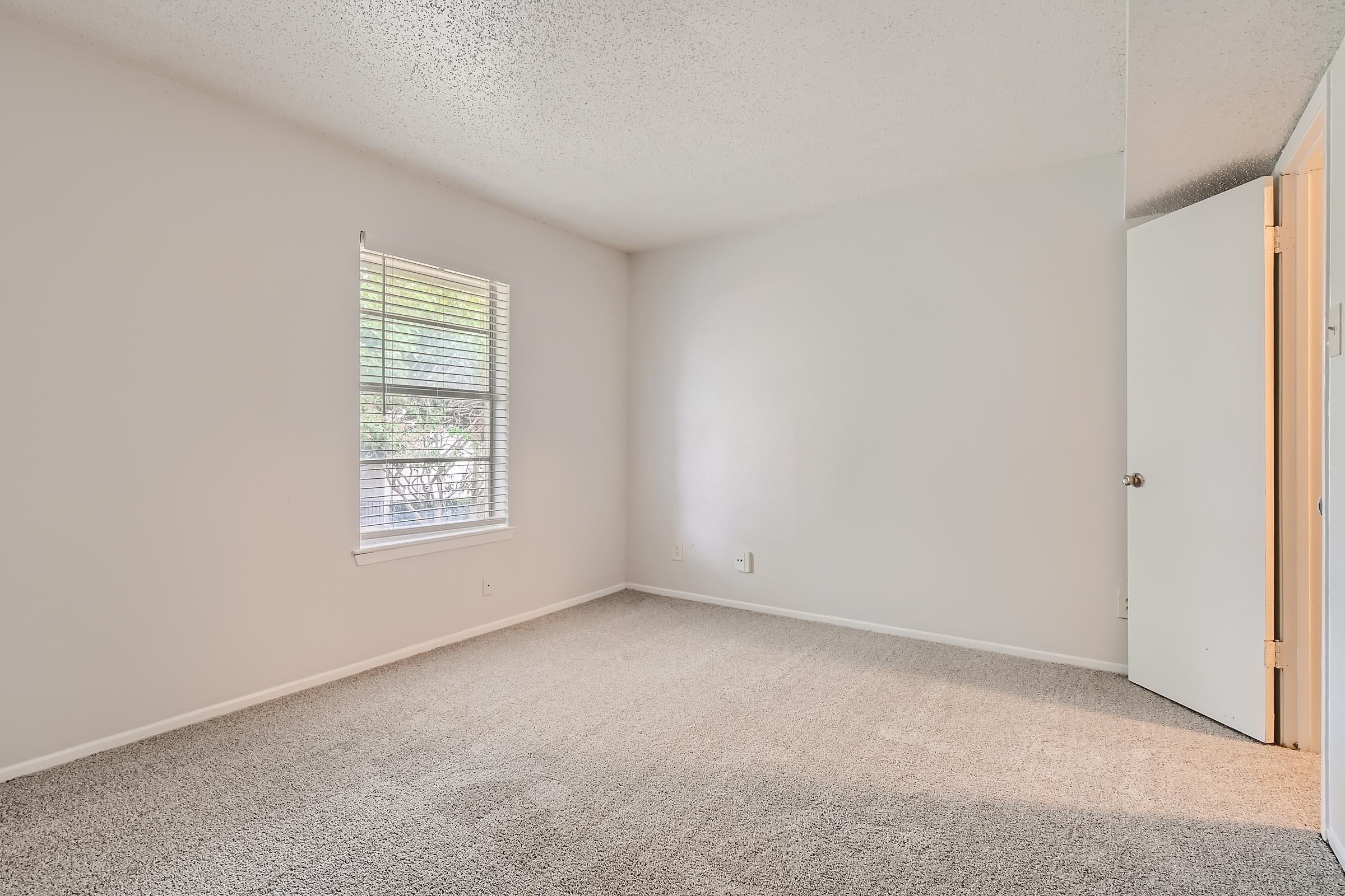 A Rise North Arlington carpeted apartment bedroom with a window.