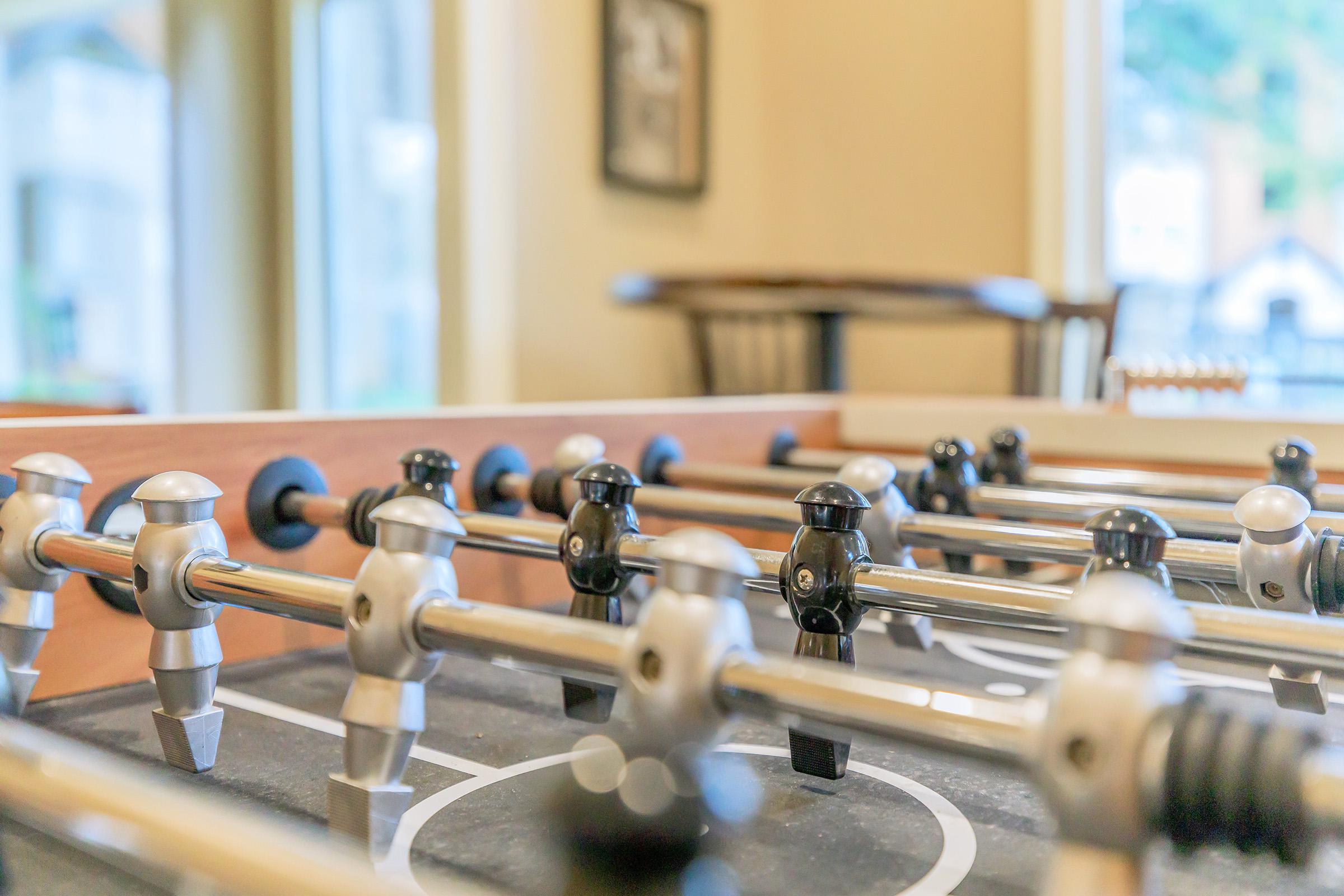 up close shot of a foosball table