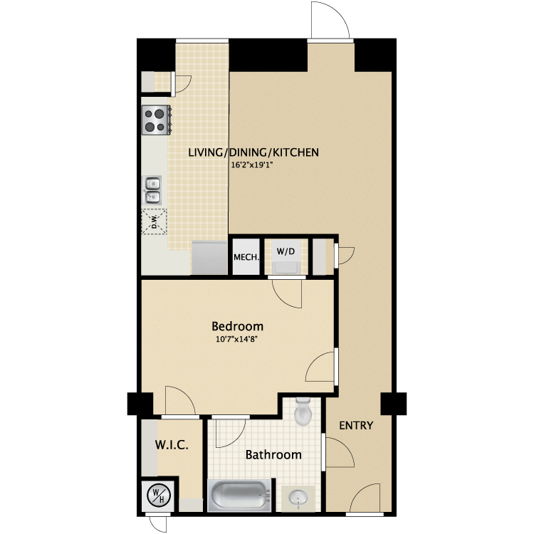 Floor plan image of 1 Bed 1 Bath Flat B