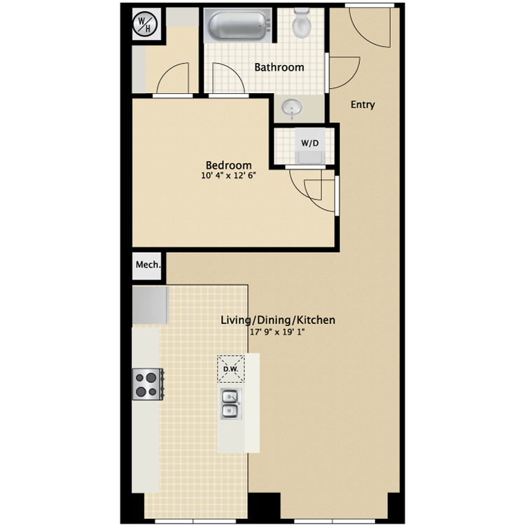 Floor plan image of 1 Bed 1 Bath Flat D