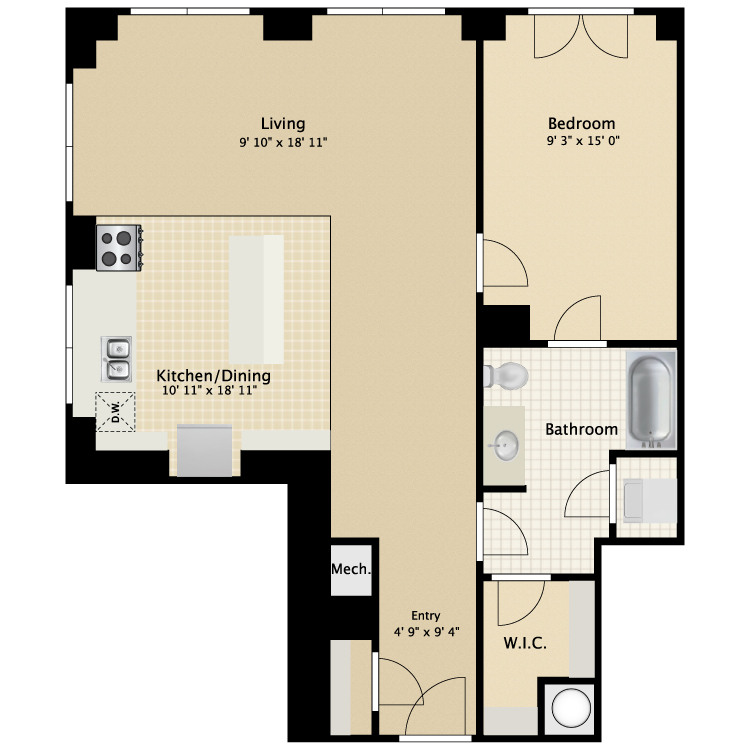 Floor plan image of 1 Bed 1 Bath Flat F