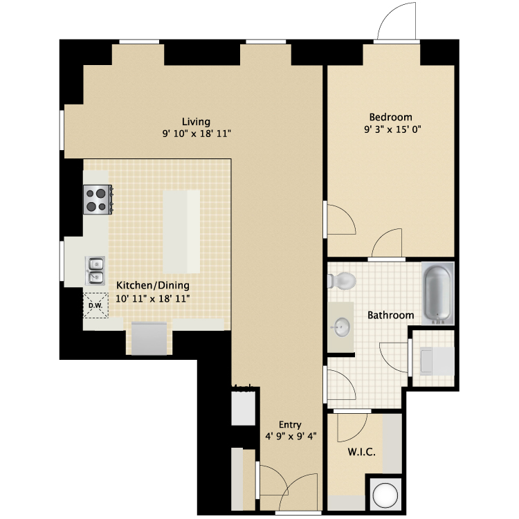 Floor plan image of 1 Bed 1 Bath Flat E