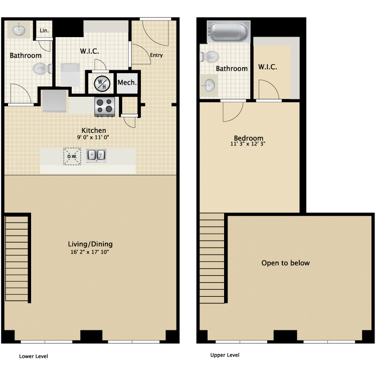 Floor plan image of 1 Bed 1.5 Bath Townhouse