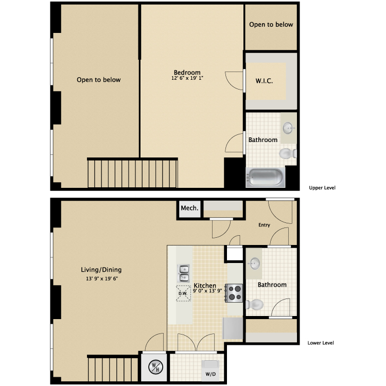 Floor plan image of 1 Bed 2 Bath Townhouse A
