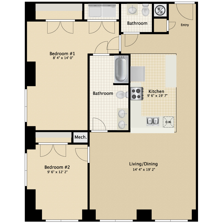 Floor plan image of 2 Bed 2 Bath Flat C