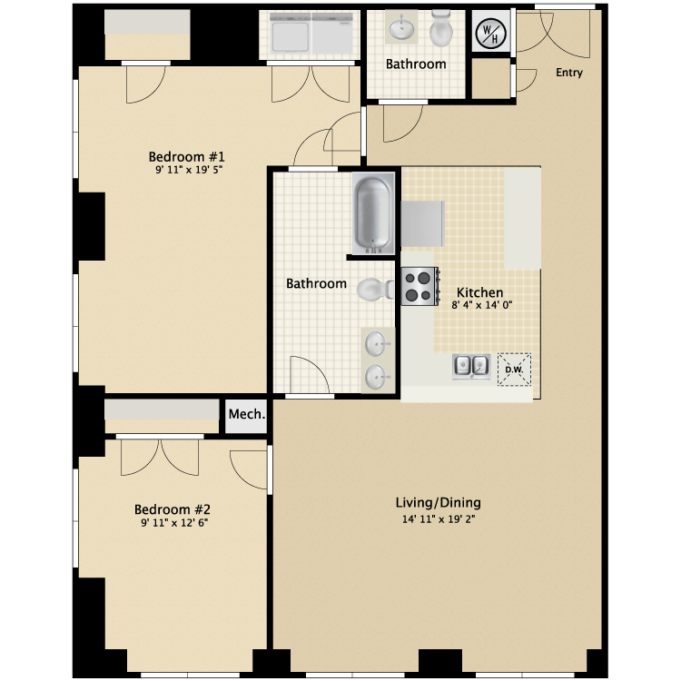 Floor plan image of 2 Bed 2 Bath Flat E