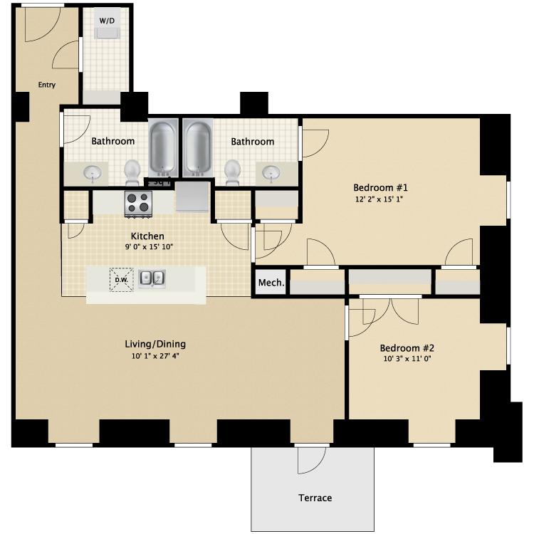 Floor plan image of 2 Bed 2 Bath Flat A