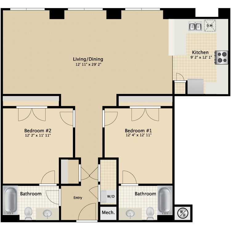 Floor plan image of 2 Bed 2 Bath Flat H