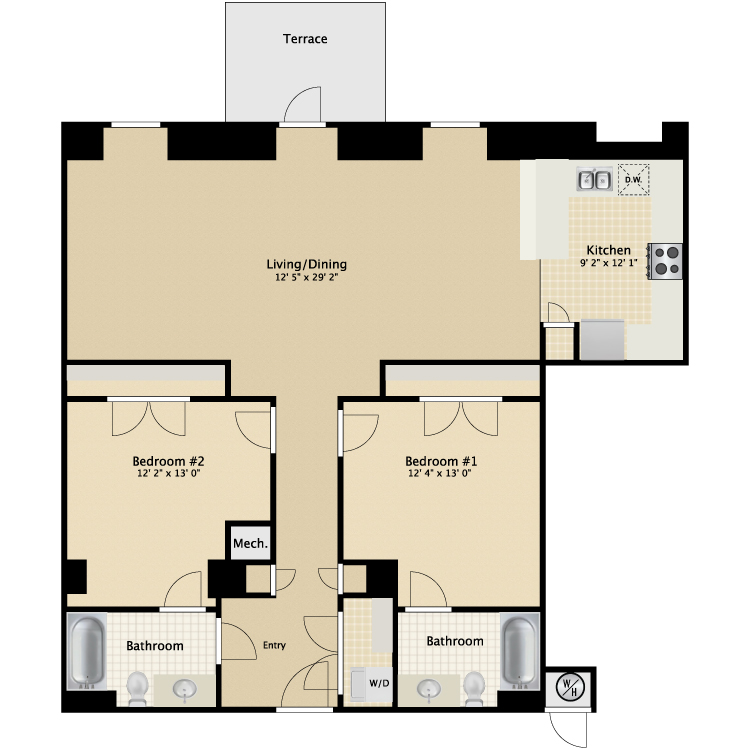 Floor plan image of 2 Bed 2 Bath Flat F