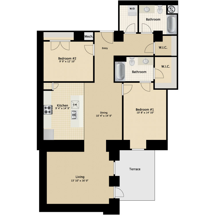 Floor plan image of 2 Bed 2 Bath Flat I