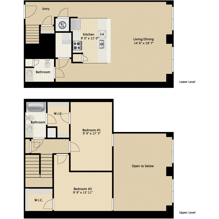 Floor plan image of 2 Bed 2 Bath Townhouse C