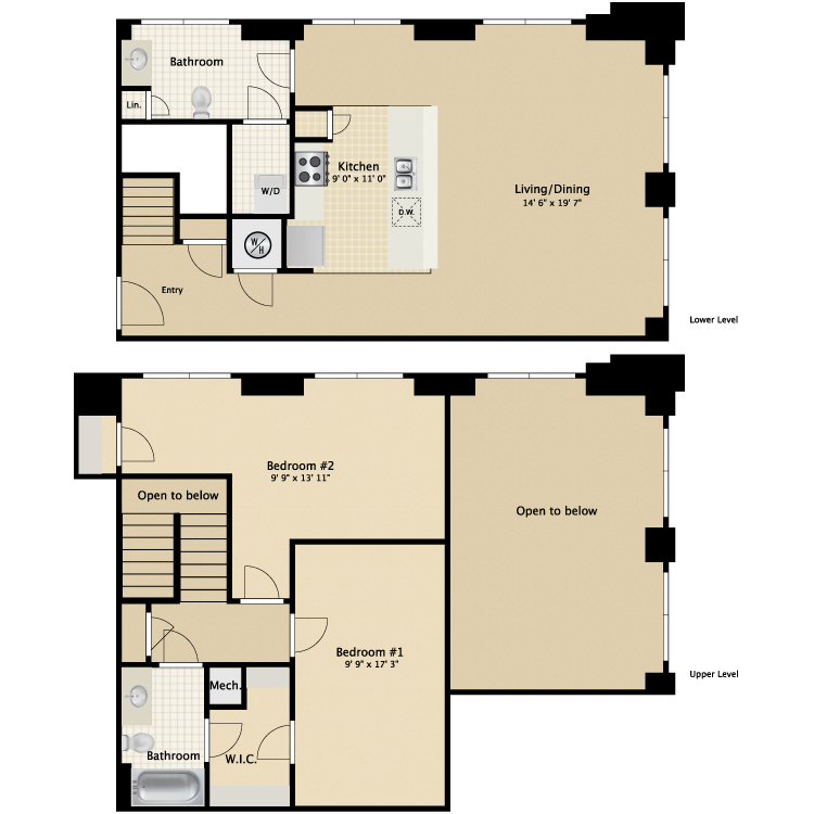 Floor plan image of 2 Bed 2 Bath Townhouse D
