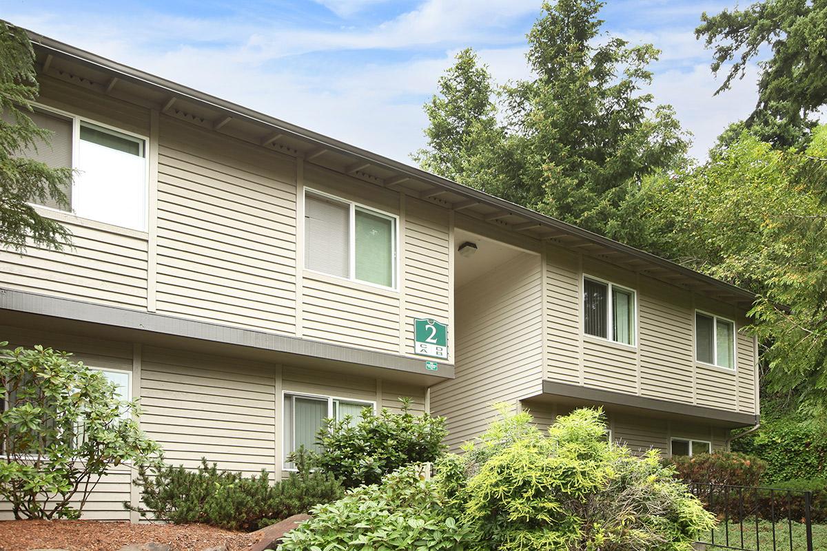 a house with bushes in front of a building