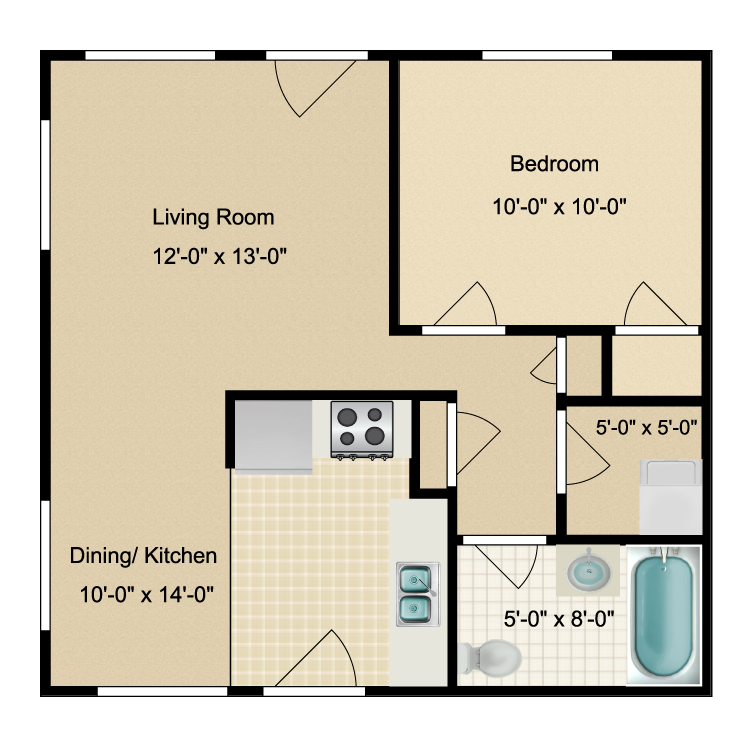 Floor plan image of 1 Bed 1 Bath -renovated
