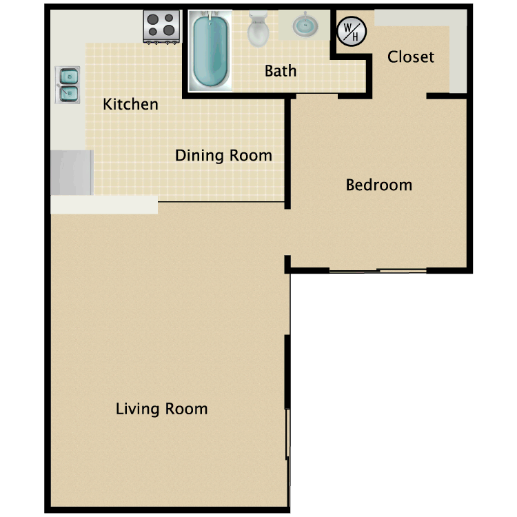 Floor plan image of 1 Bed 1 Bath