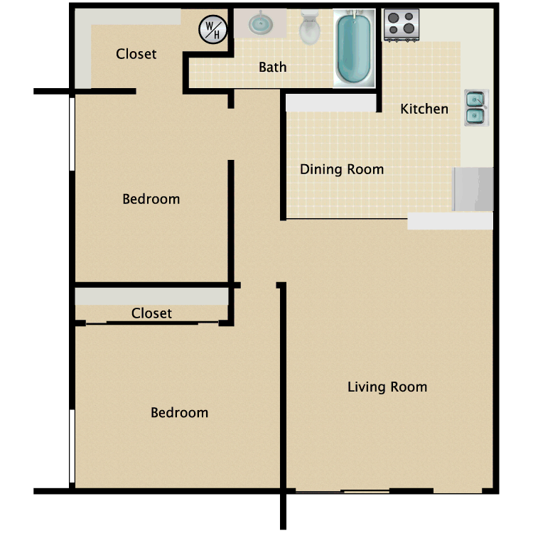 Floor plan image of 2 Bed 1 Bath