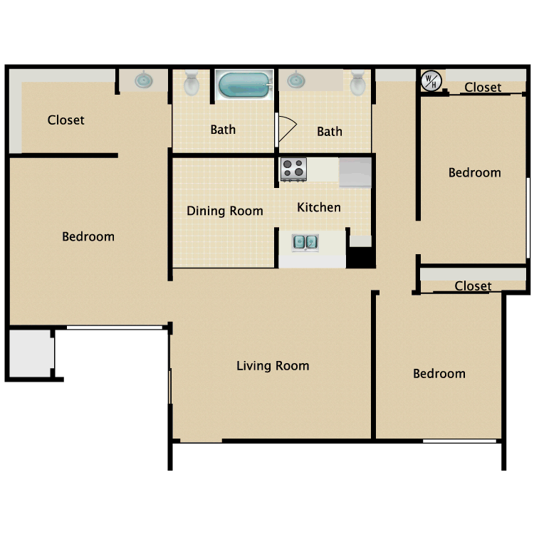 Floor plan image of 3 Bed 1.5 Bath