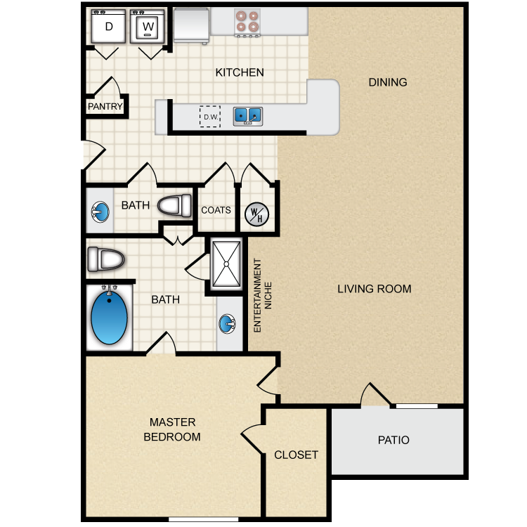 Floor plan image of 1B - 1 Bed 1.5 Bath Deluxe