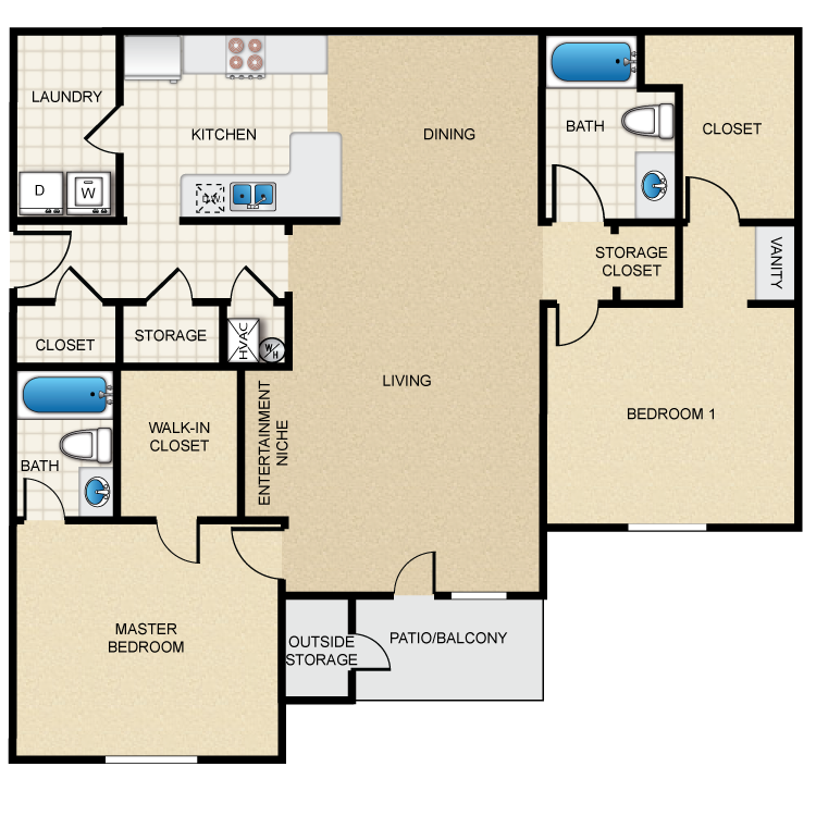 Floor plan image of 2A - 2 Bed 2 Bath