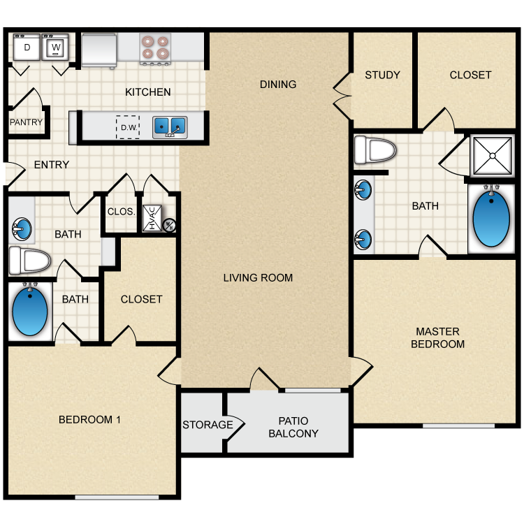 Floor plan image of 2C - 2 Bed 2 Bath Deluxe
