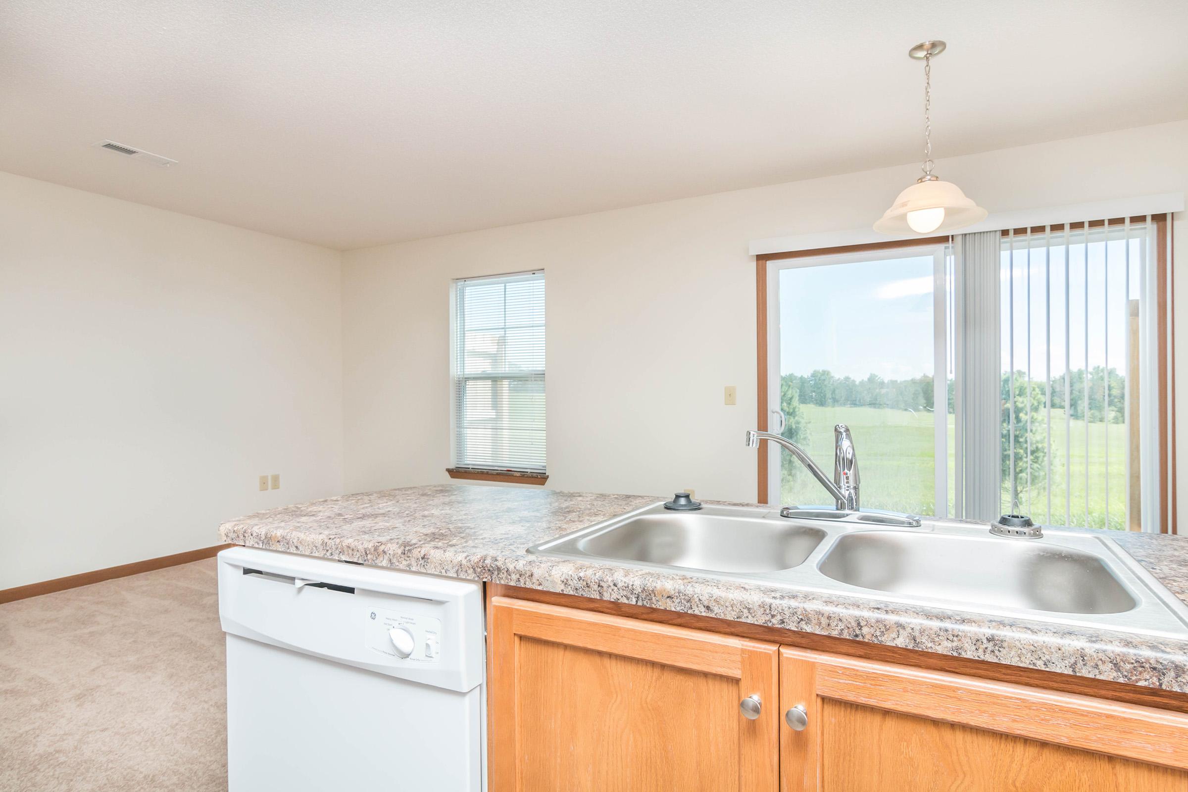 a kitchen with a sink and a window