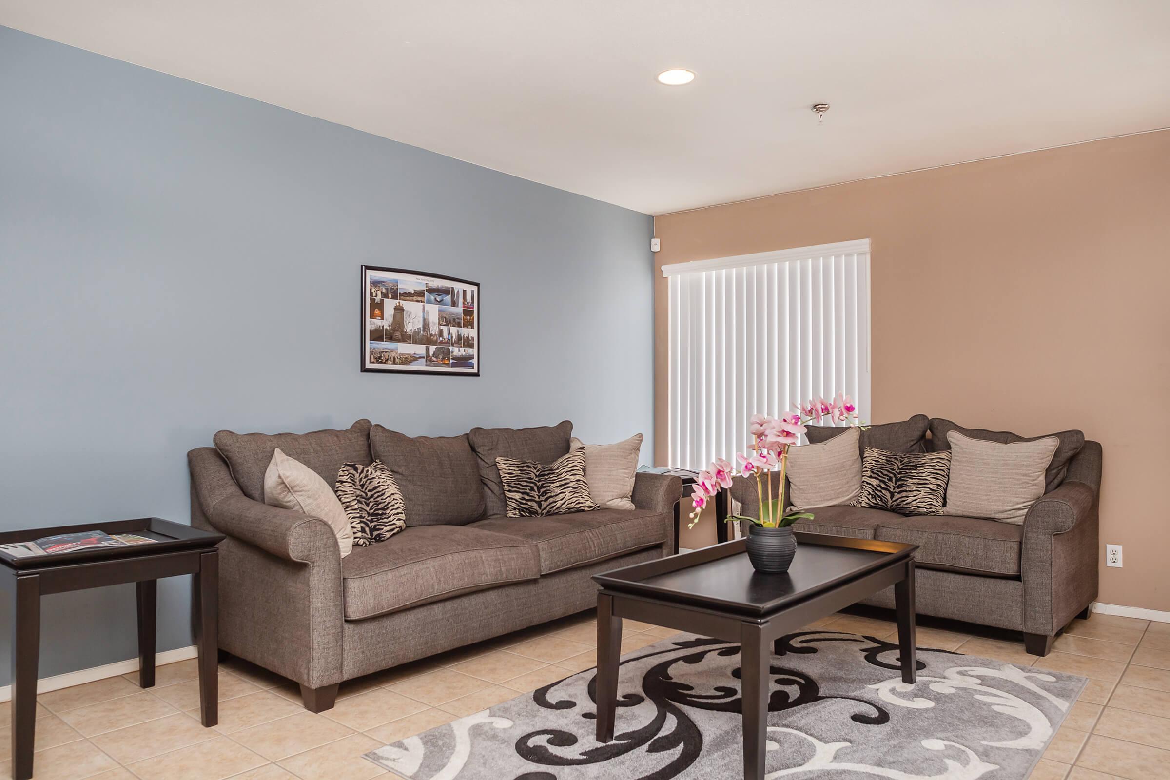 Brown couches and coffee table