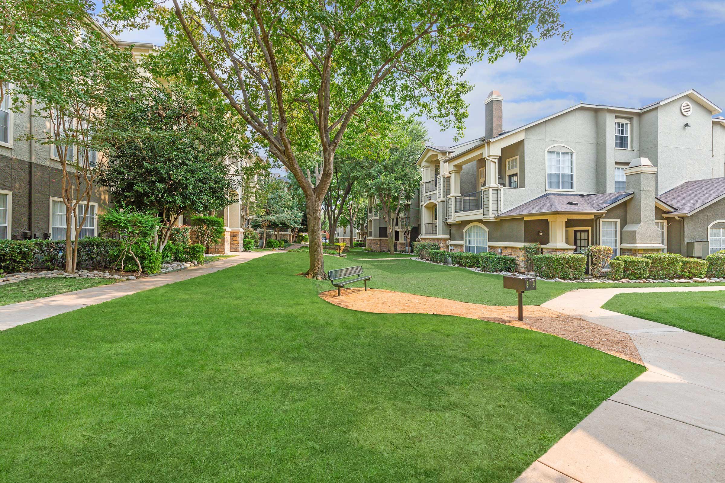 community courtyard with green grass