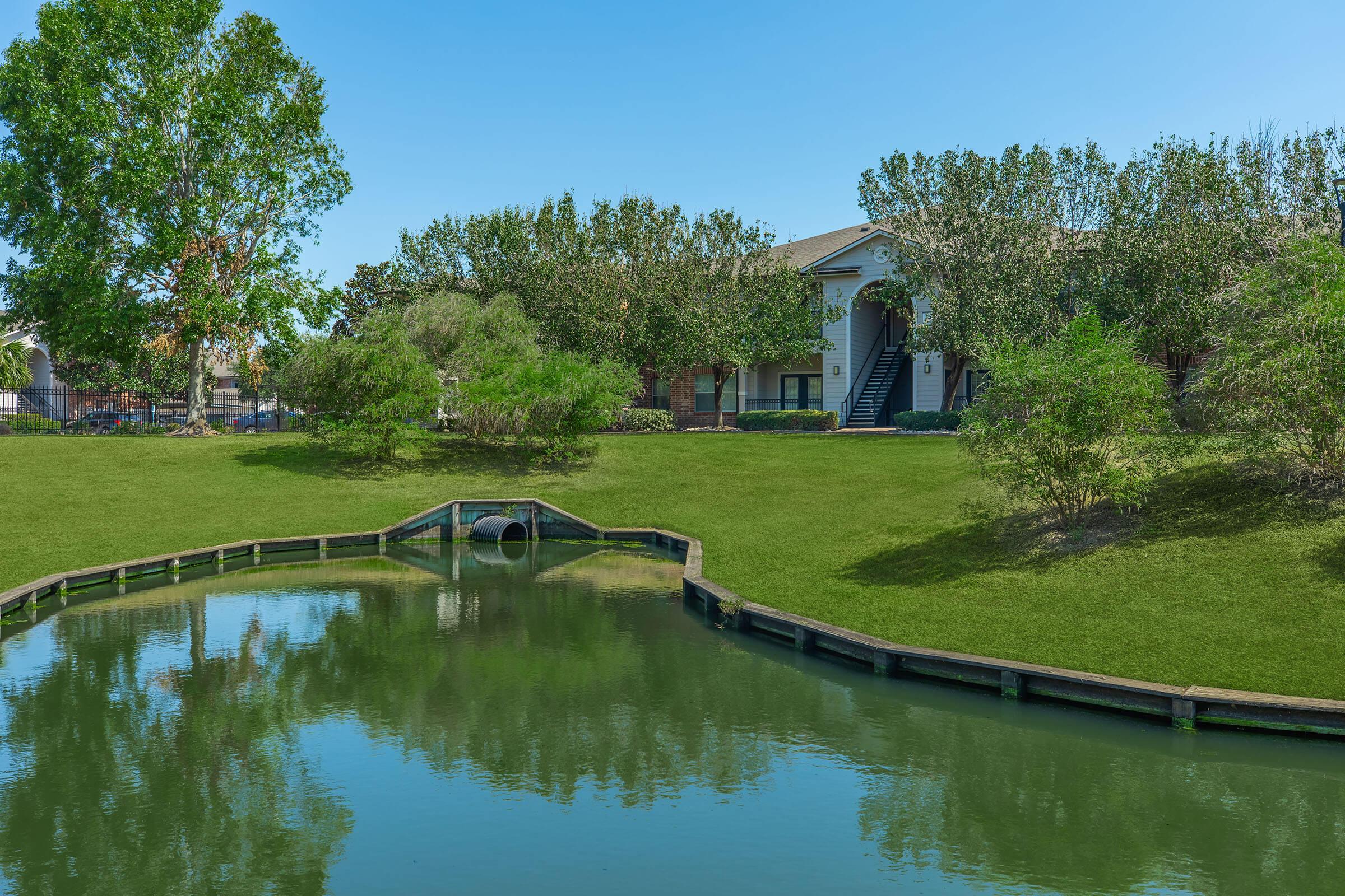 a small house in a pool of water