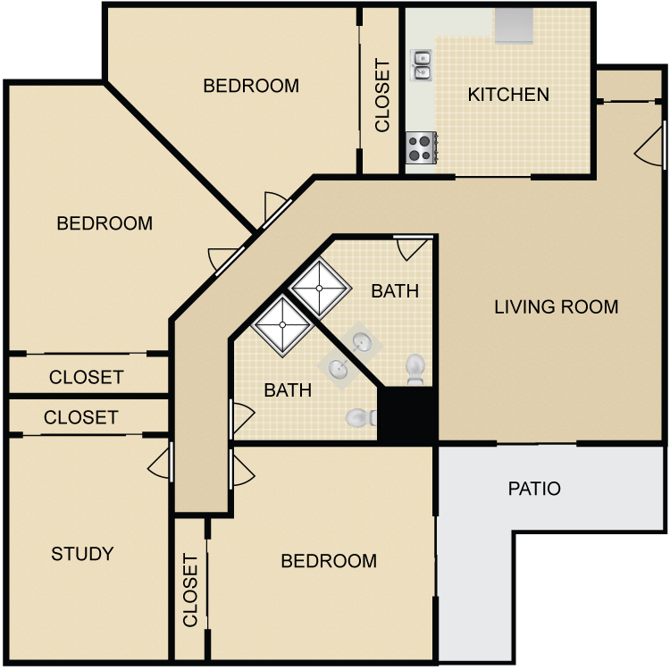 Floor plan image of Hillcrest 3 bed 1 Bath