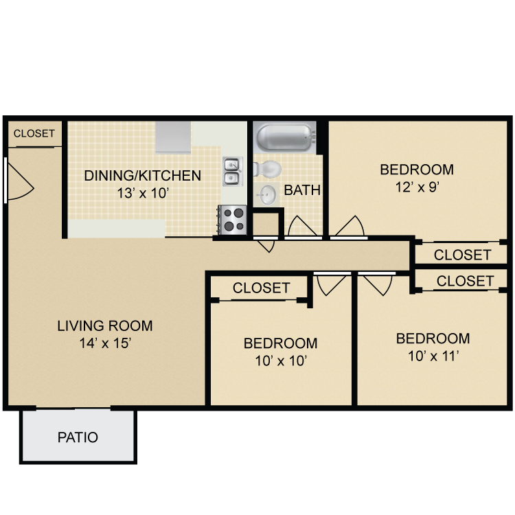 Floor plan image of Ridge 3 Bed 1 Bath