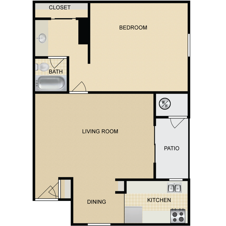 Floor plan image of 1 Bed 1 Bath