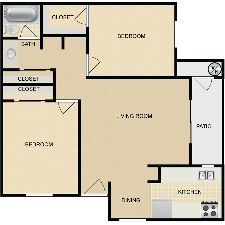 Floor plan image of 2 Bed 1 Bath