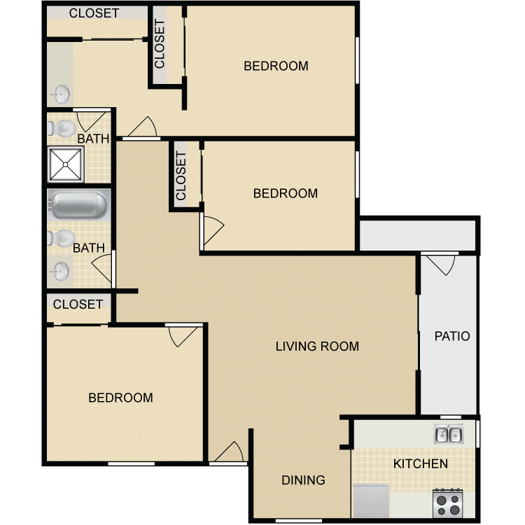 Floor plan image of 3 Bed 2 Bath