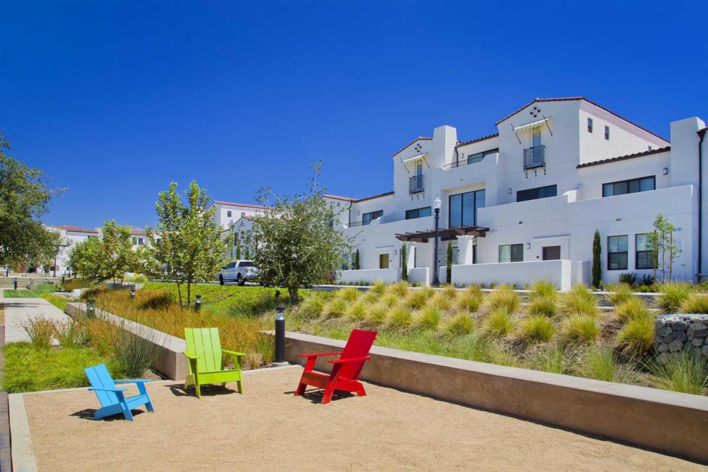 chairs in front of a building