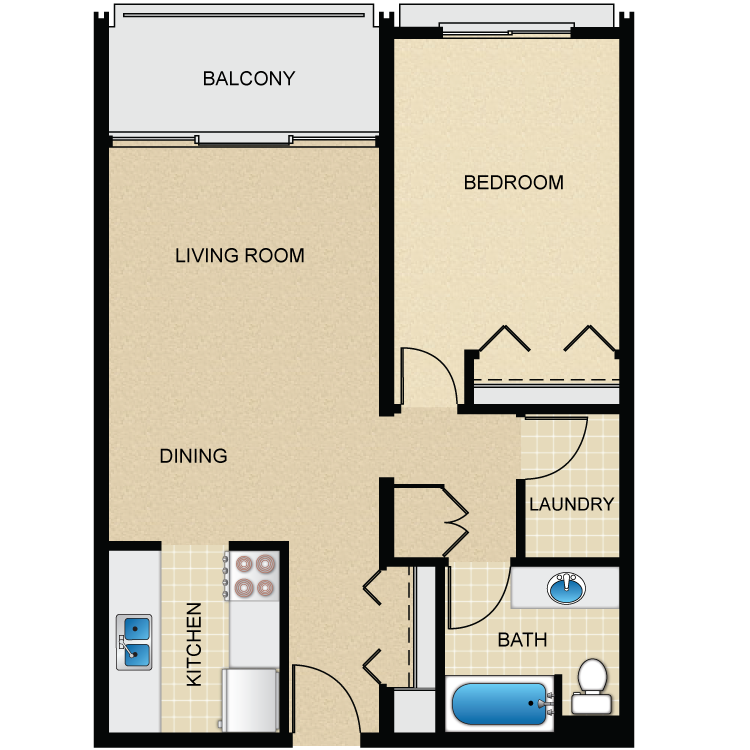 Floor plan image of 1 Bed 1 Bath