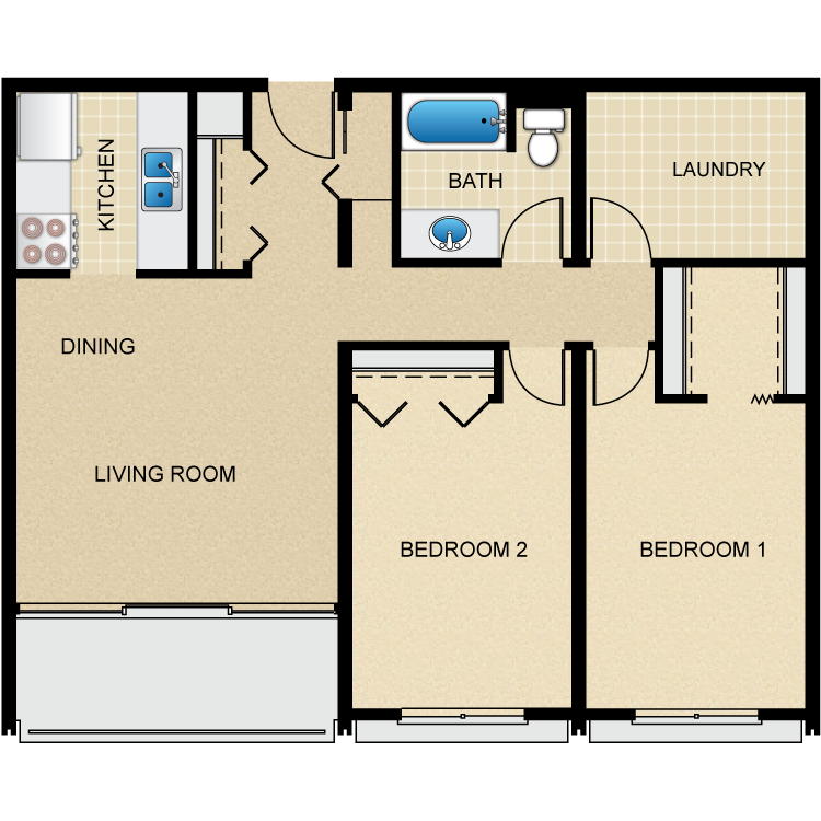 Floor plan image of 2 Bed 1 Bath