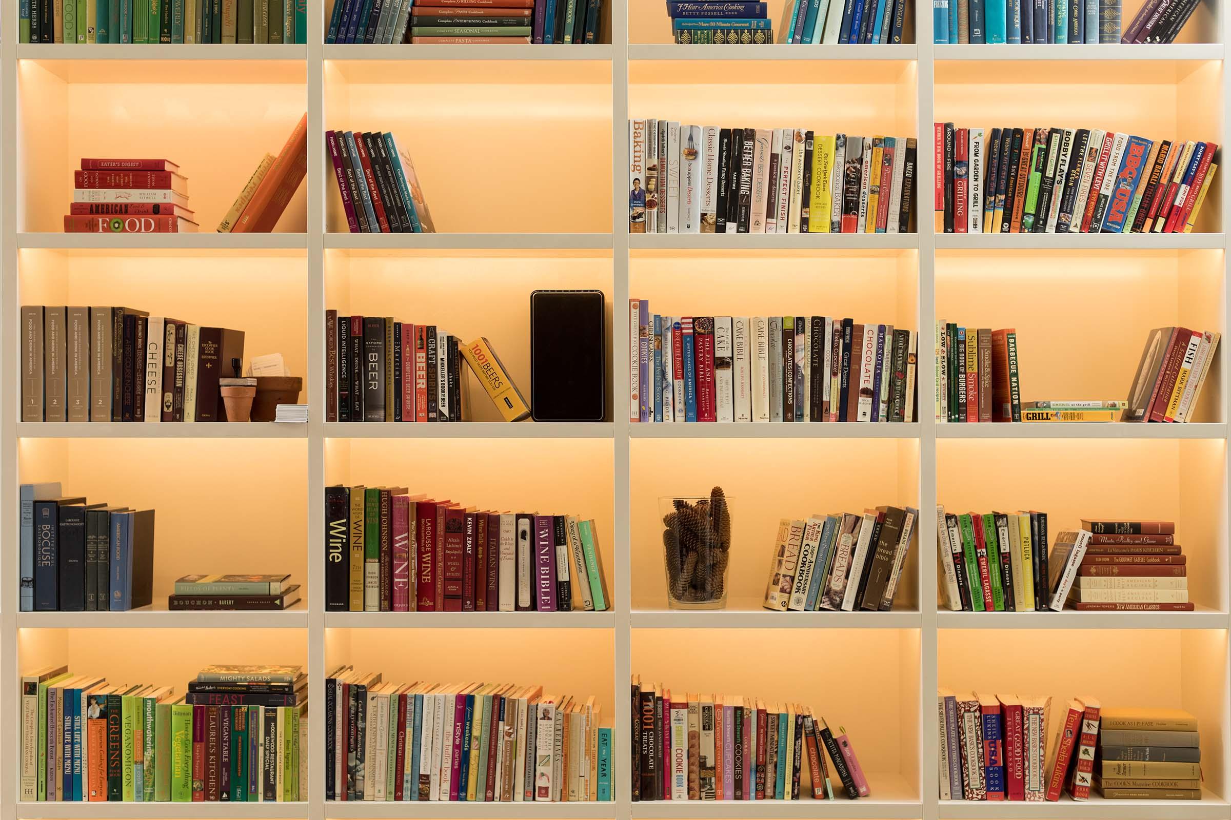 a close up of a book shelf