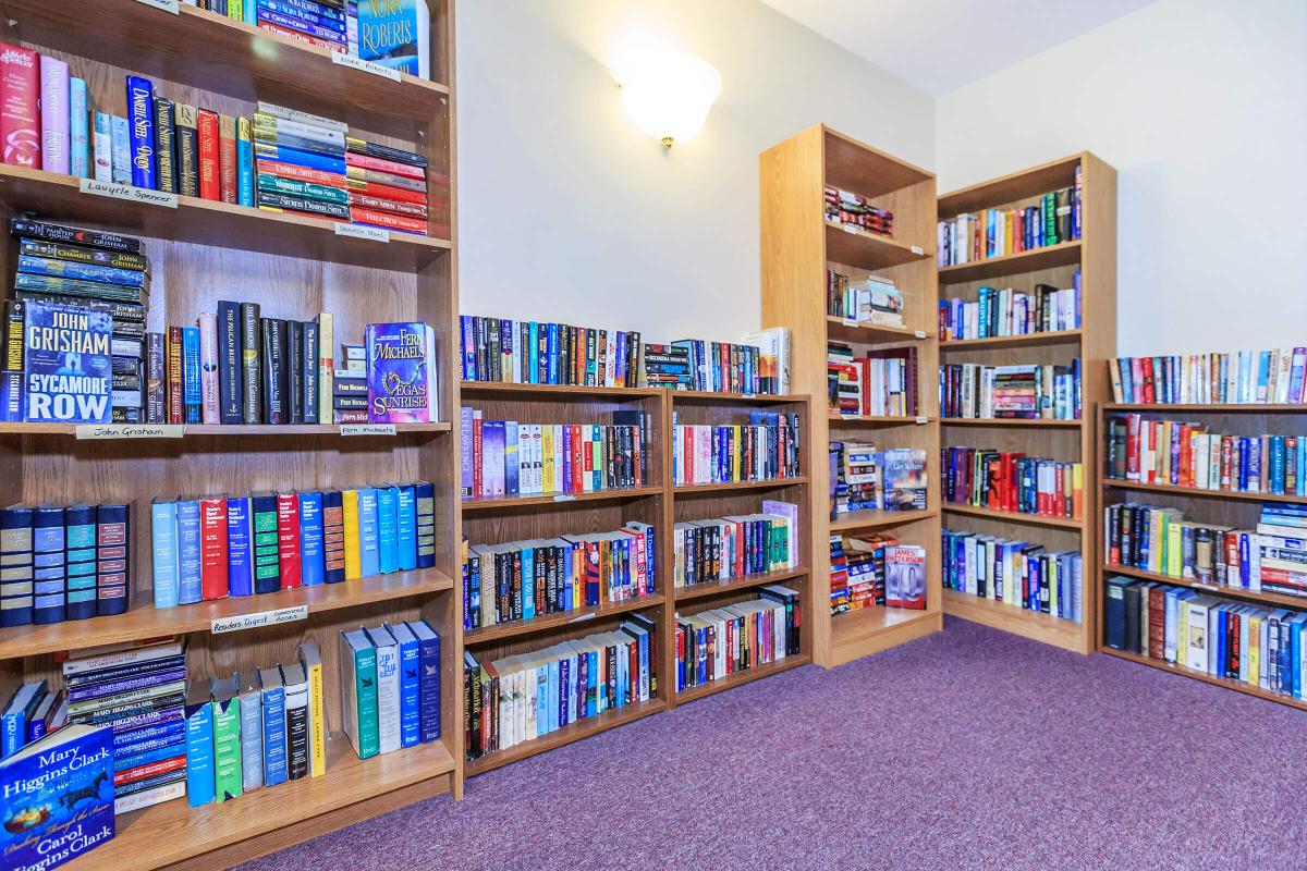 a book shelf filled with books