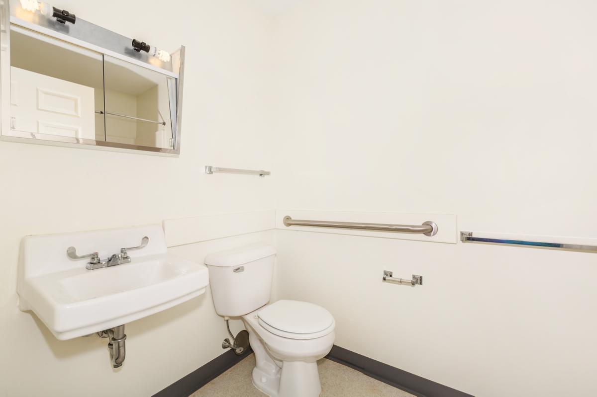 a white sink sitting under a mirror