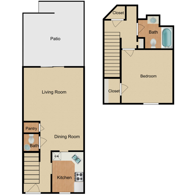 Floor plan image of 1 Bed Townhome