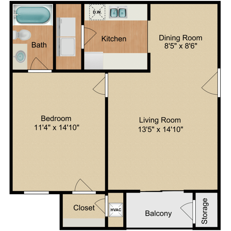 Floor plan image of 1 Bed 1 Bath